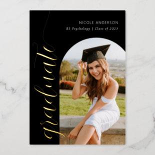 Elegant Modern Arch Graduation Photo Script Foil Holiday Card