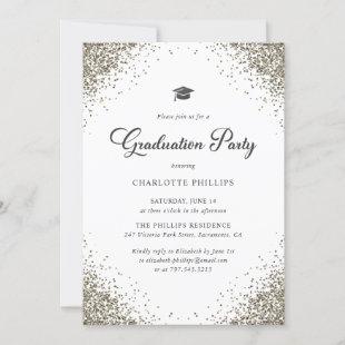 Elegant Modern Confetti Photo Graduation Party Invitation