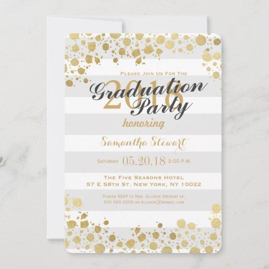 Elegant Modern Faux Gold Splatters and Stripes Invitation