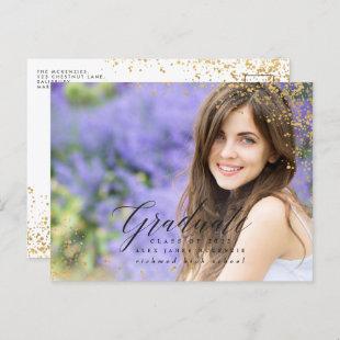 Elegant modern gold abstract speckled graduation a announcement postcard