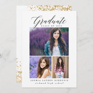 Elegant modern gold abstract speckled graduation announcement