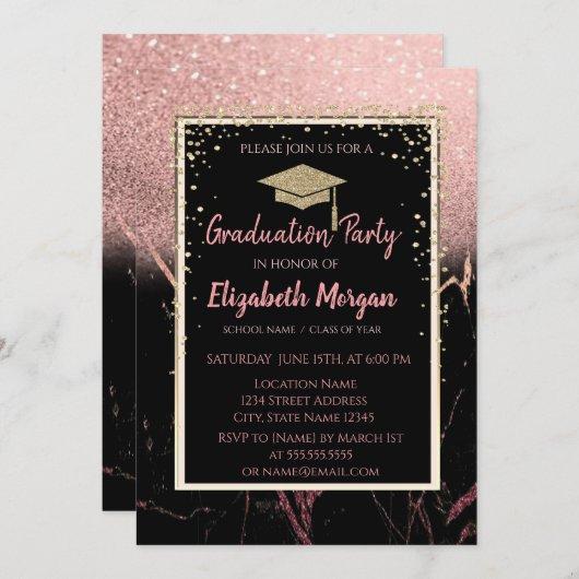 Elegant Modern Gold Glitter Graduation Cap,Marble Invitation