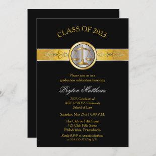 Elegant Modern Gold Law School Graduation Invites