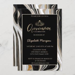 Elegant Modern Gold Tiara,Black Gold Marble Invitation