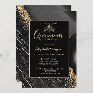 Elegant Modern Gold Tiara,Black Marble  Invitation