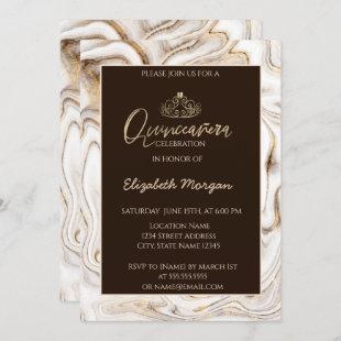 Elegant Modern Gold Tiara,Brown Marble Invitation