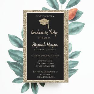 Elegant Modern Gold Tiara Glitter Graduation Cap Invitation