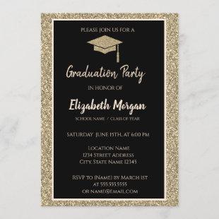 Elegant Modern Gold Tiara Glitter Graduation Cap Invitation