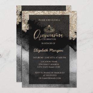 Elegant Modern Gold Tiara, Marble,Confetti Invitation