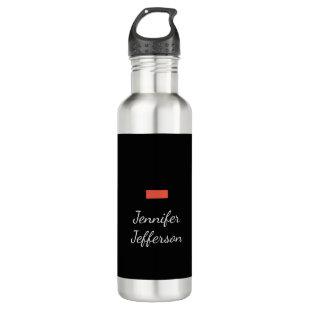 Elegant Modern Handwriting Plain Black Stainless Steel Water Bottle