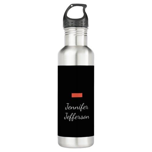 Elegant Modern Handwriting Plain Black Stainless Steel Water Bottle