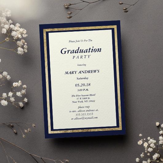 Elegant modern ivory navy blue gold Graduation Invitation