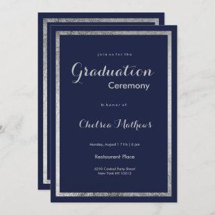 Elegant modern navy blue faux silver Graduation Invitation