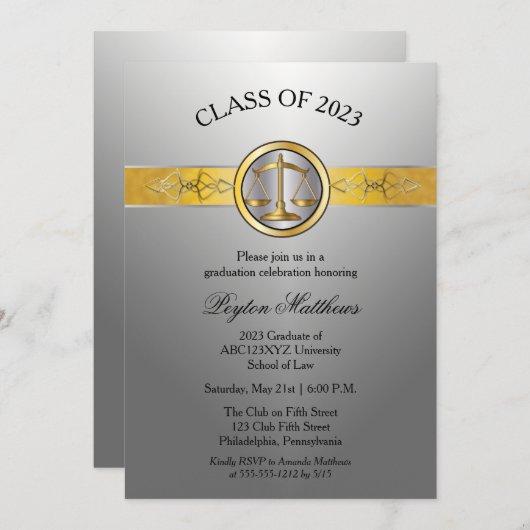 Elegant Modern Silver Law School Graduation Invitation