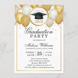 Elegant Modern White Gold Glitter Graduation Party Invitation