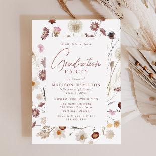 Elegant Moody Wildflowers Graduation Party Invitation