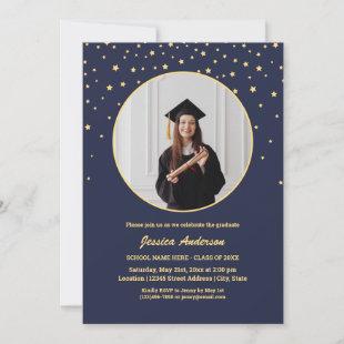 Elegant Moon and Stars Graduate Photo Graduation Invitation