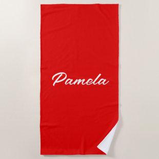 Elegant Name Minimalist Classical Warm Red Beach Towel
