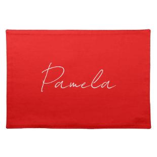 Elegant Name Minimalist Classical Warm Red Cloth Placemat