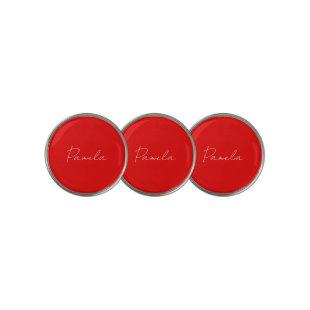 Elegant Name Minimalist Classical Warm Red Golf Ball Marker