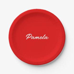 Elegant Name Minimalist Classical Warm Red Paper Plates
