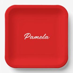 Elegant Name Minimalist Classical Warm Red Paper Plates