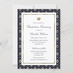 Elegant Navy Blue and Gold Graduation Ceremony Invitation