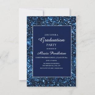 Elegant Navy Blue Glitter Graduation Invitation