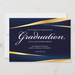 Elegant Navy Blue Gold Geometric Formal Graduation Announcement
