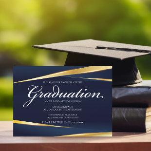 Elegant Navy Blue Gold Geometric Formal Graduation Invitation