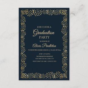 Elegant Navy Blue Gold Glitter Graduation Invitation