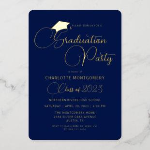 Elegant Navy Blue Modern Graduation Invitation