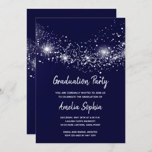 Elegant Navy Blue Stars Graduation Invitation