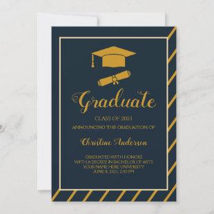 elegant navy gold graduate cap simple graduation  announcement