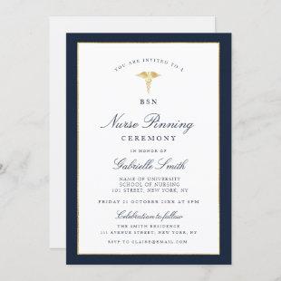Elegant navy & gold nurse pinning ceremony invitation