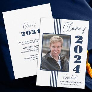 Elegant Navy White Photo Frame 2024 Graduation  Announcement