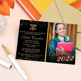 Elegant Nurse Graduation Golden Glitter With Photo Invitation