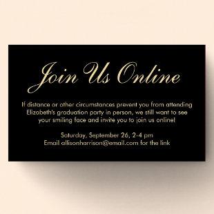 Elegant Online Virtual Black Gold Graduation Party Enclosure Card