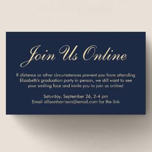 Elegant Online Virtual Blue Gold Graduation Party Enclosure Card