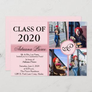 Elegant Pale Pink Monogram Graduation Invitation