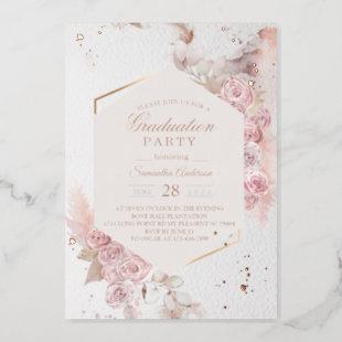 Elegant Pastel Pink Floral Frame Fancy Rose Gold  Foil Invitation