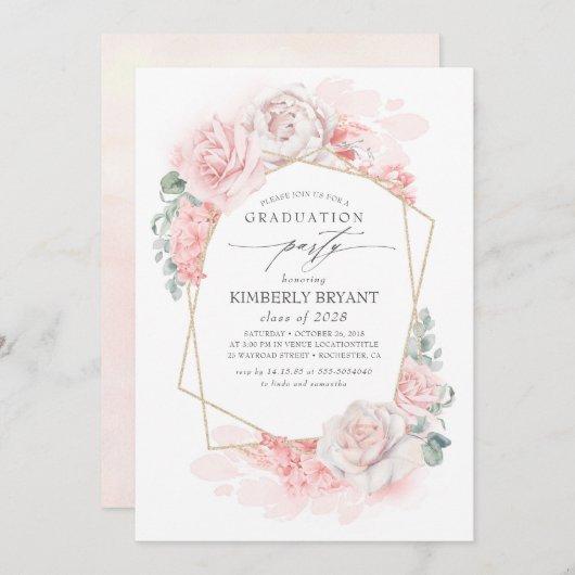 Elegant Pastel Pink Floral Graduation Party Invitation