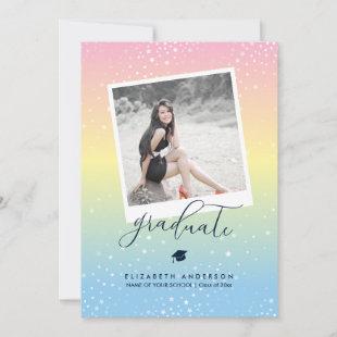 Elegant Pastel Rainbow Graduate Graduation Photo Invitation
