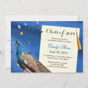 Elegant Peacock Royal Blue Graduation Party Invitation