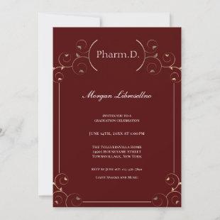Elegant Pharm.D Gold Burgundy Graduation Invitation