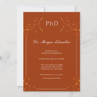 Elegant PhD Burnt Orange Graduation Invitation