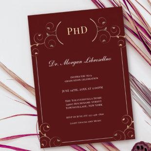 Elegant PhD degree Gold Burgundy Graduation Party Invitation