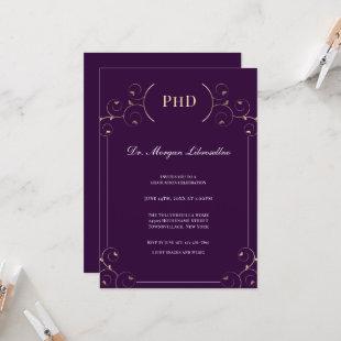Elegant PhD degree Gold Purple Graduation Party  Invitation