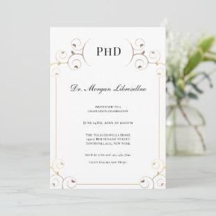 Elegant PhD degree Gold White Graduation Party Invitation