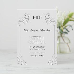Elegant PhD degree Silver Black Graduation Party Invitation